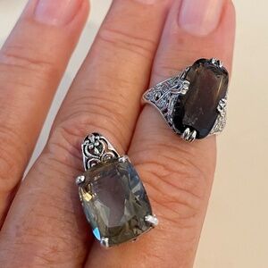 CNA Sterling Silver Smoky Quarts Ring  6 & Matching Pendant